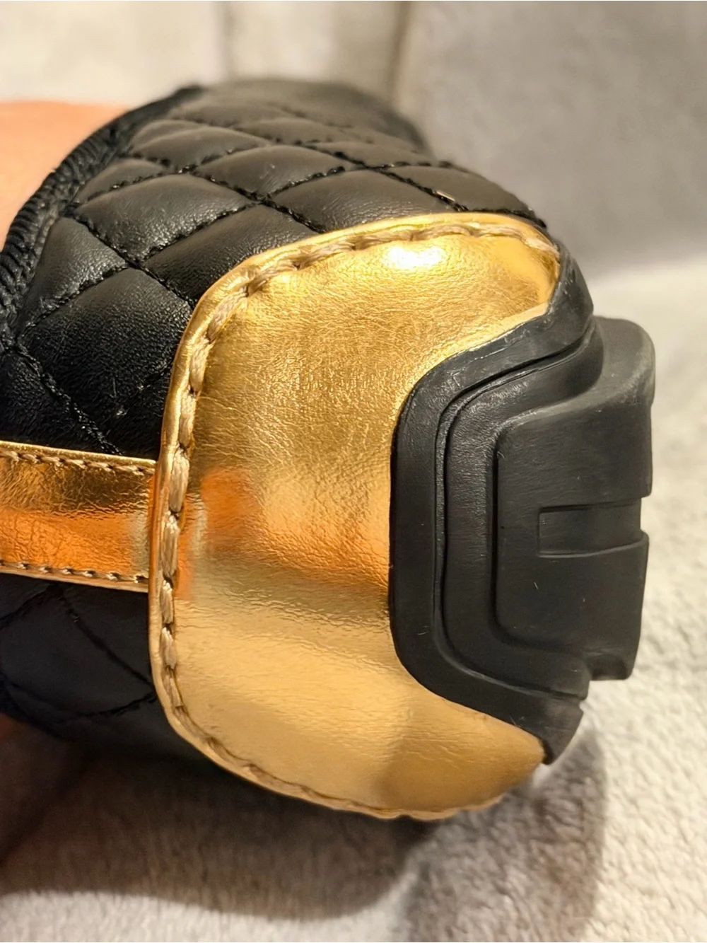 Michael Kors Black Quilted Ballet Flats with Gold Toe Caps